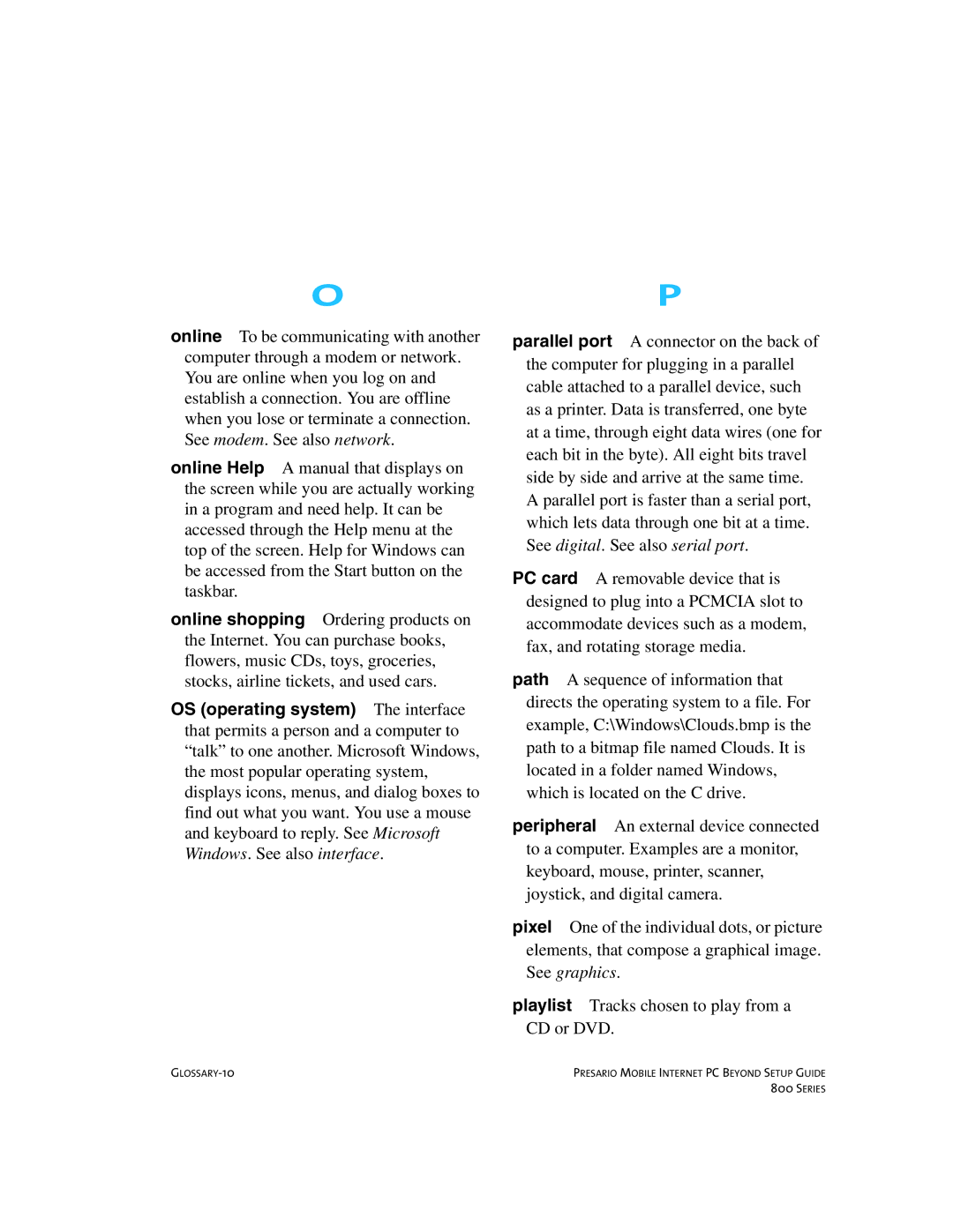 Compaq 800 manual GLOSSARY-10 