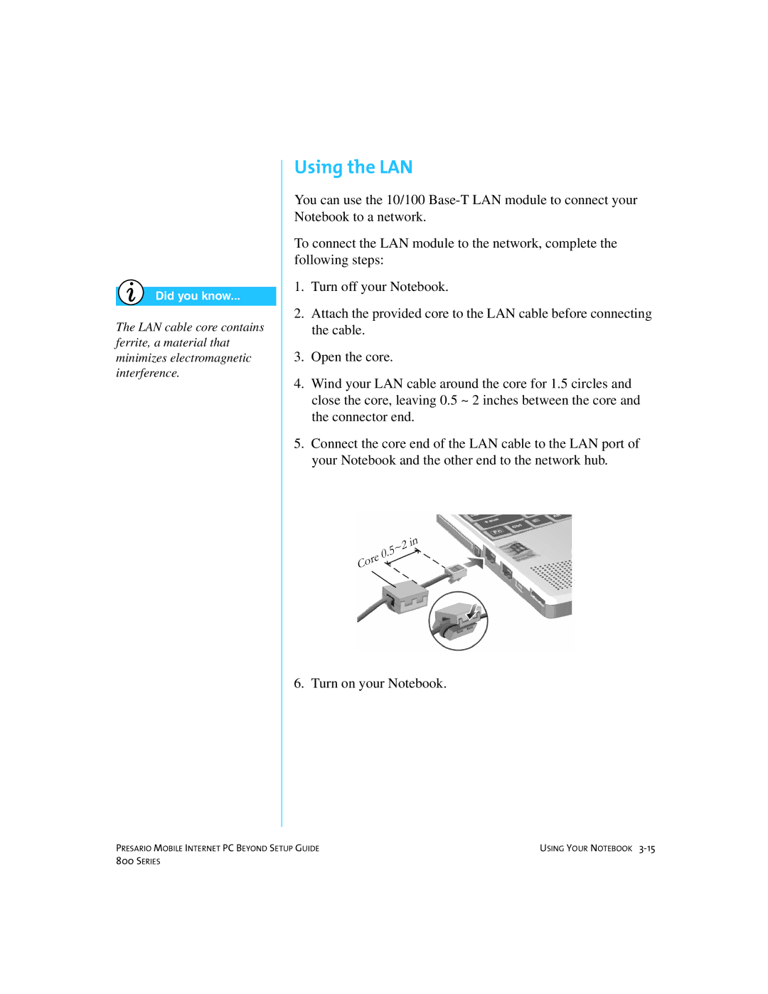 Compaq 800 manual Using the LAN 