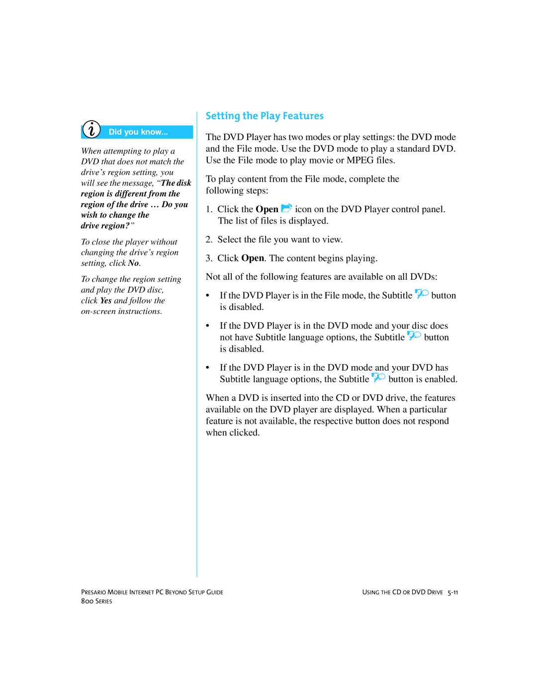 Compaq 800 manual Setting the Play Features, Drive region? 