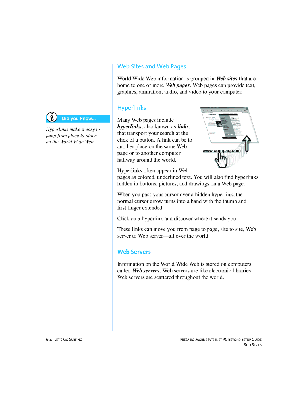 Compaq 800 manual Web Sites and Web Pages, Web Servers 