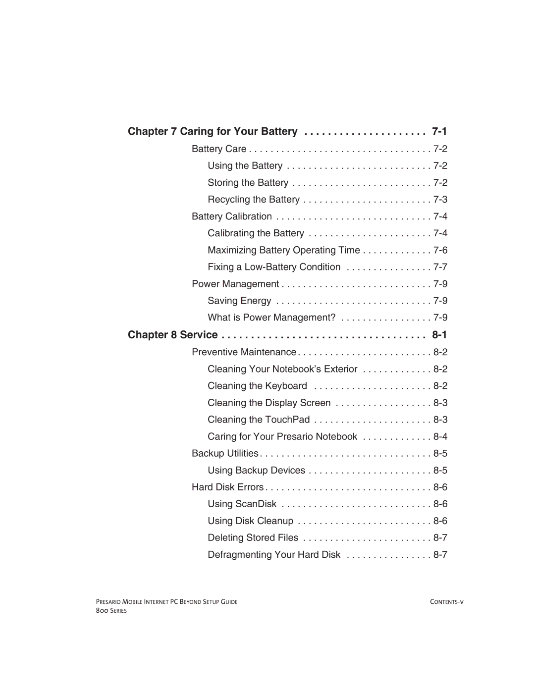 Compaq 800 manual Caring for Your Battery 