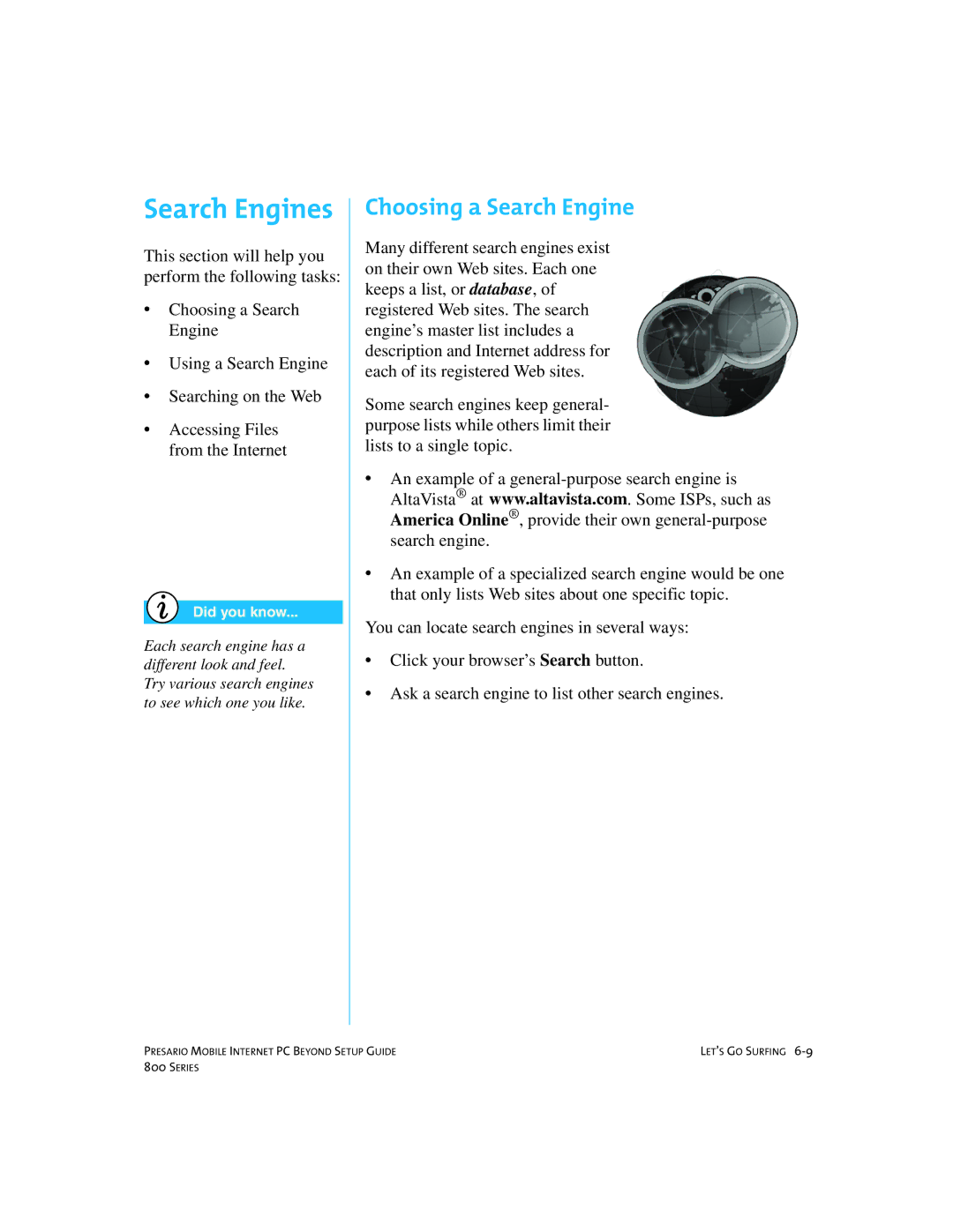 Compaq 800 manual Search Engines, Choosing a Search Engine 