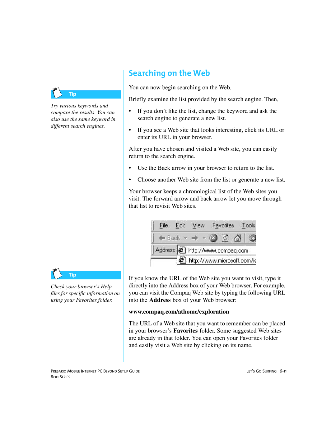 Compaq 800 manual Searching on the Web 