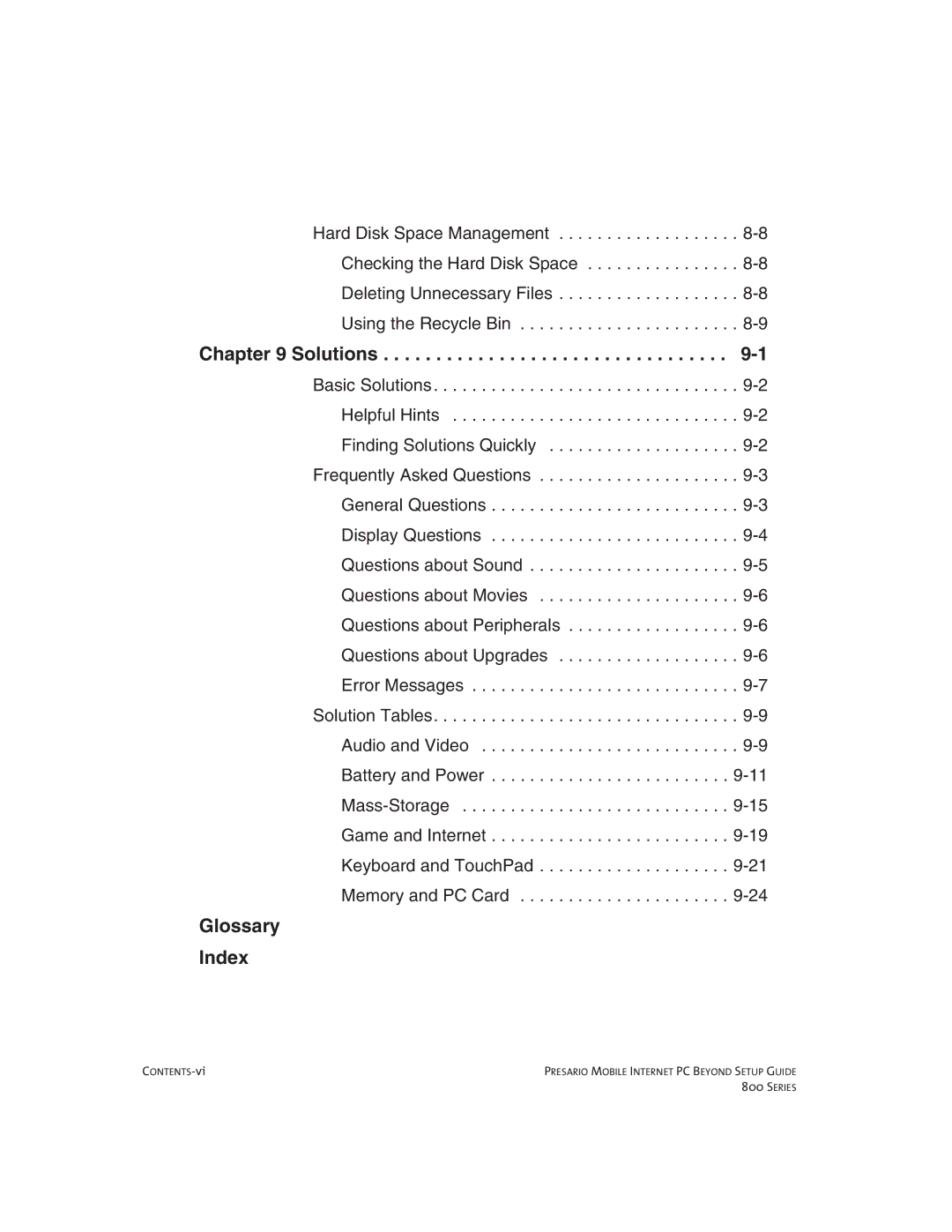 Compaq 800 manual Glossary Index 