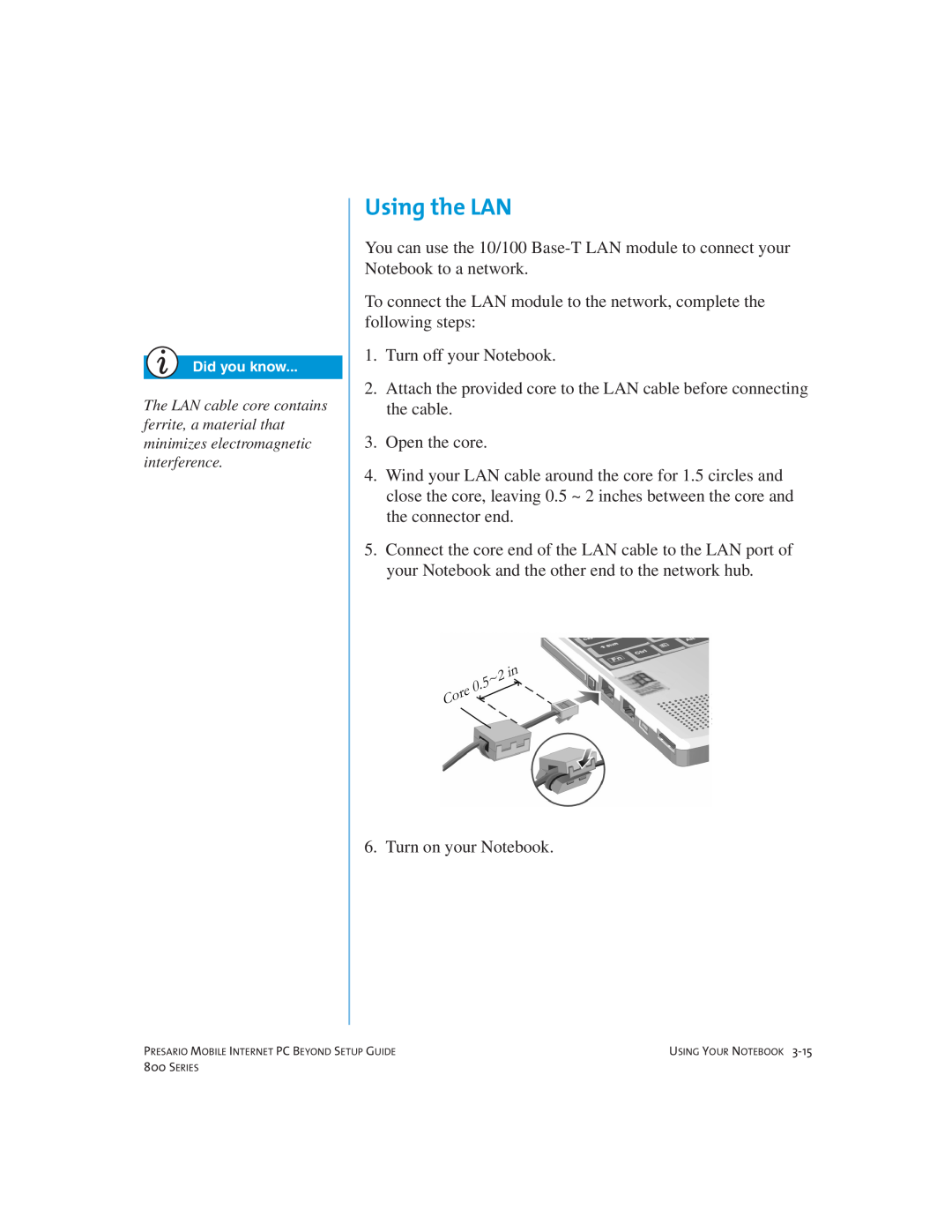 Compaq 800 manual Using the LAN 