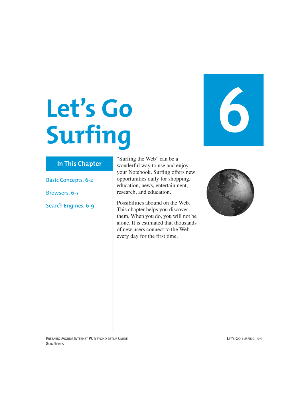 Compaq 800 manual Let’s Go Surfing, In This Chapter, Basic Concepts, Browsers, Search Engines 