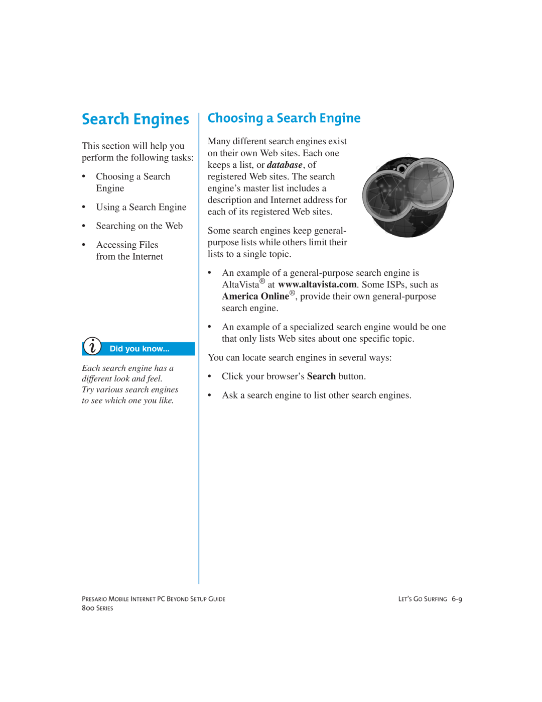 Compaq 800 manual Search Engines, Choosing a Search Engine 