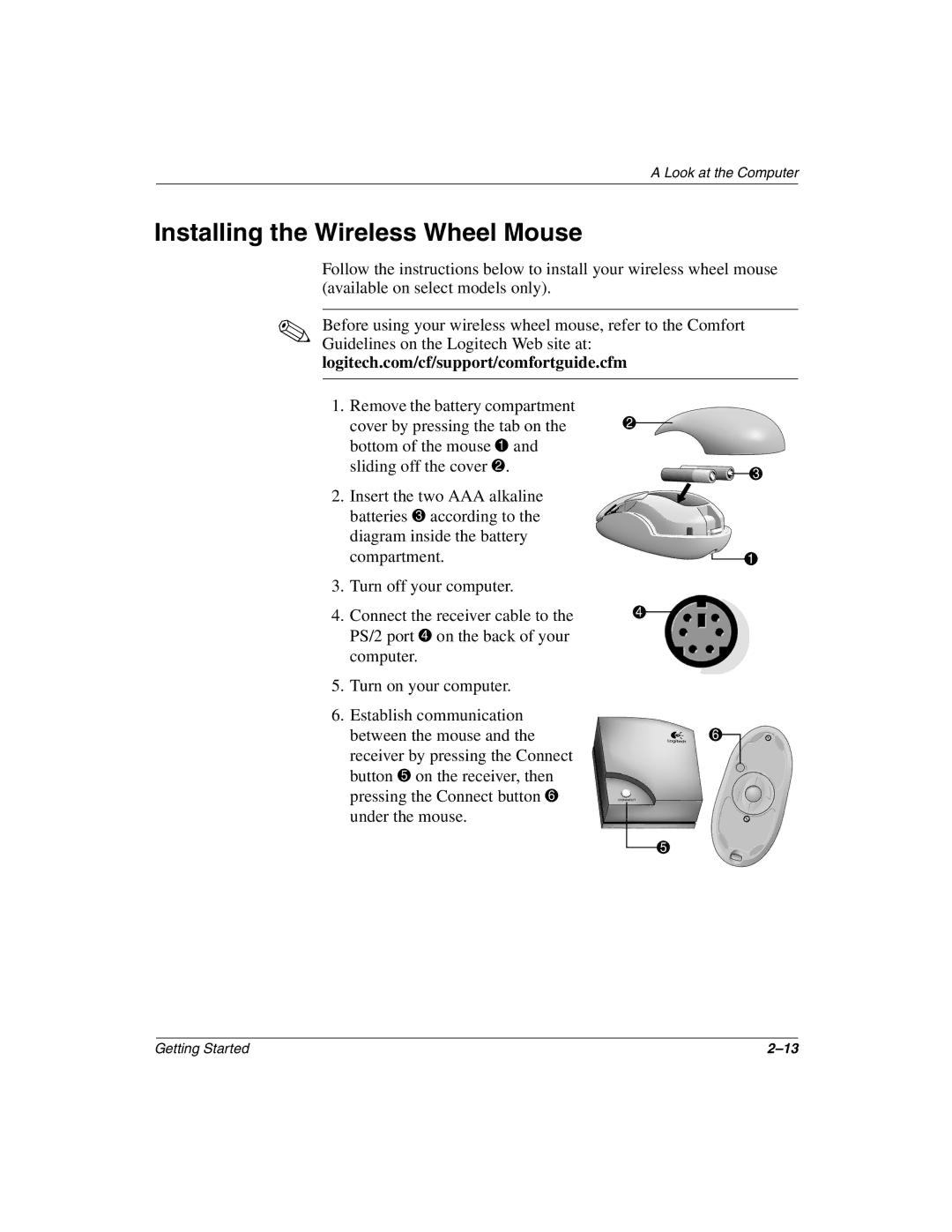 Compaq 4000, 8000 manual Installing the Wireless Wheel Mouse 