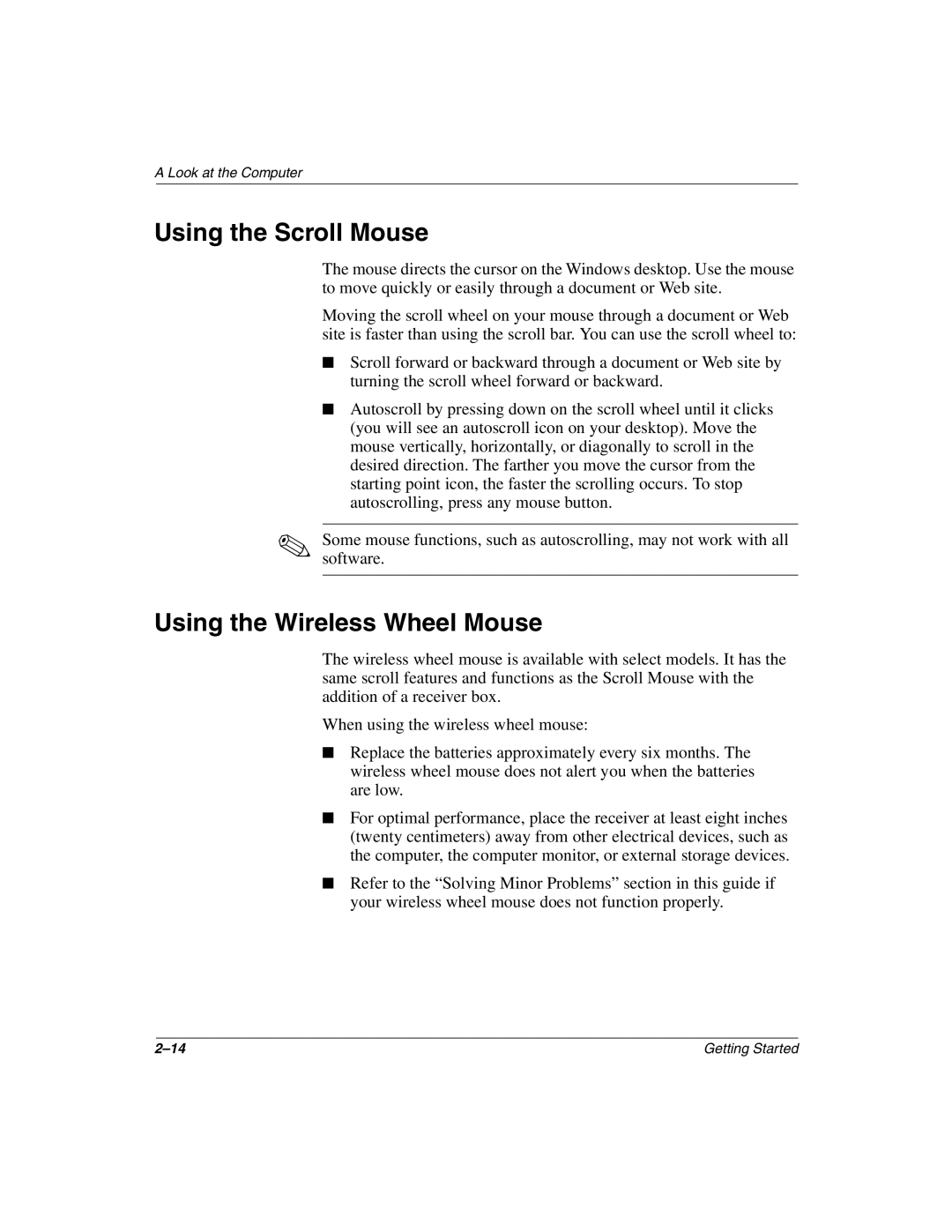 Compaq 8000, 4000 manual Using the Scroll Mouse, Using the Wireless Wheel Mouse 