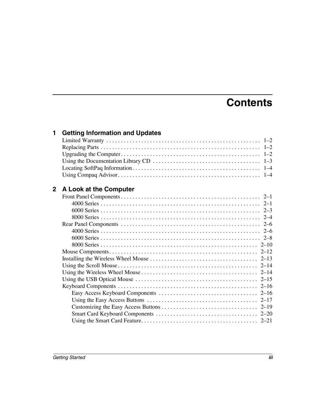 Compaq 4000, 8000 manual Contents 