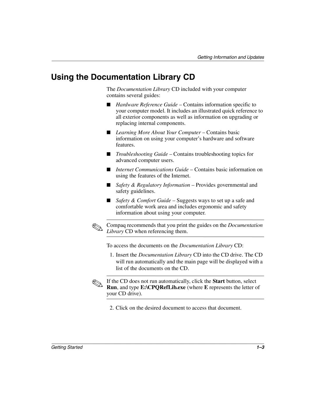 Compaq 6000, 8000, 4000 manual Using the Documentation Library CD 