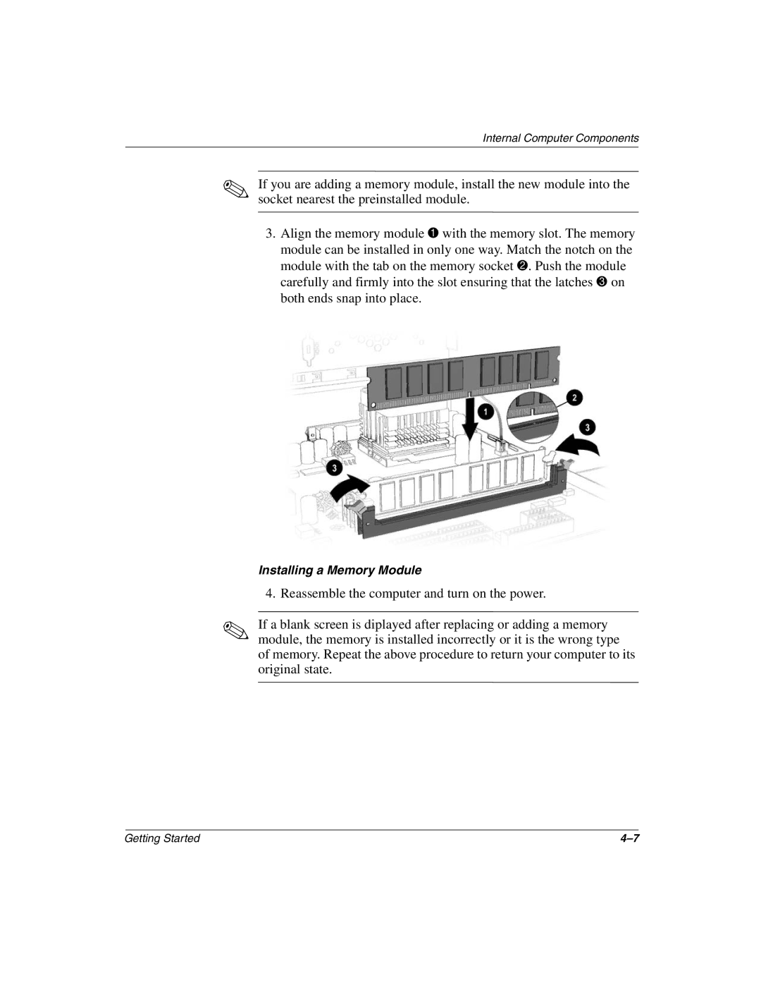 Compaq 6000, 8000 manual Installing a Memory Module 