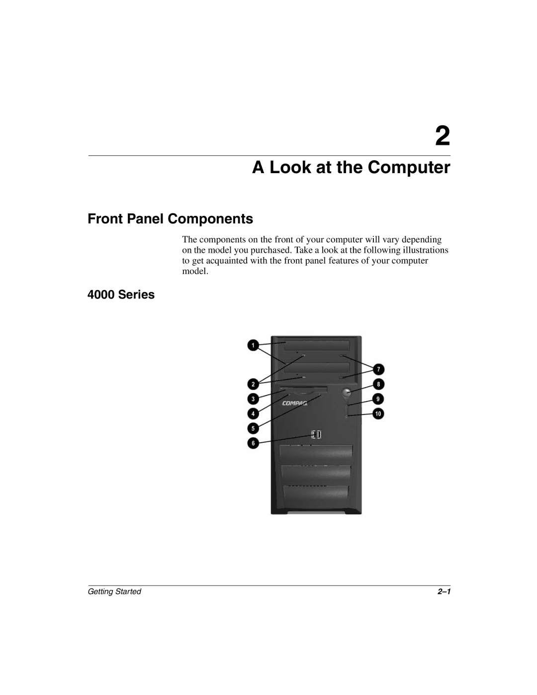 Compaq 6000, 8000 manual Front Panel Components, Series 