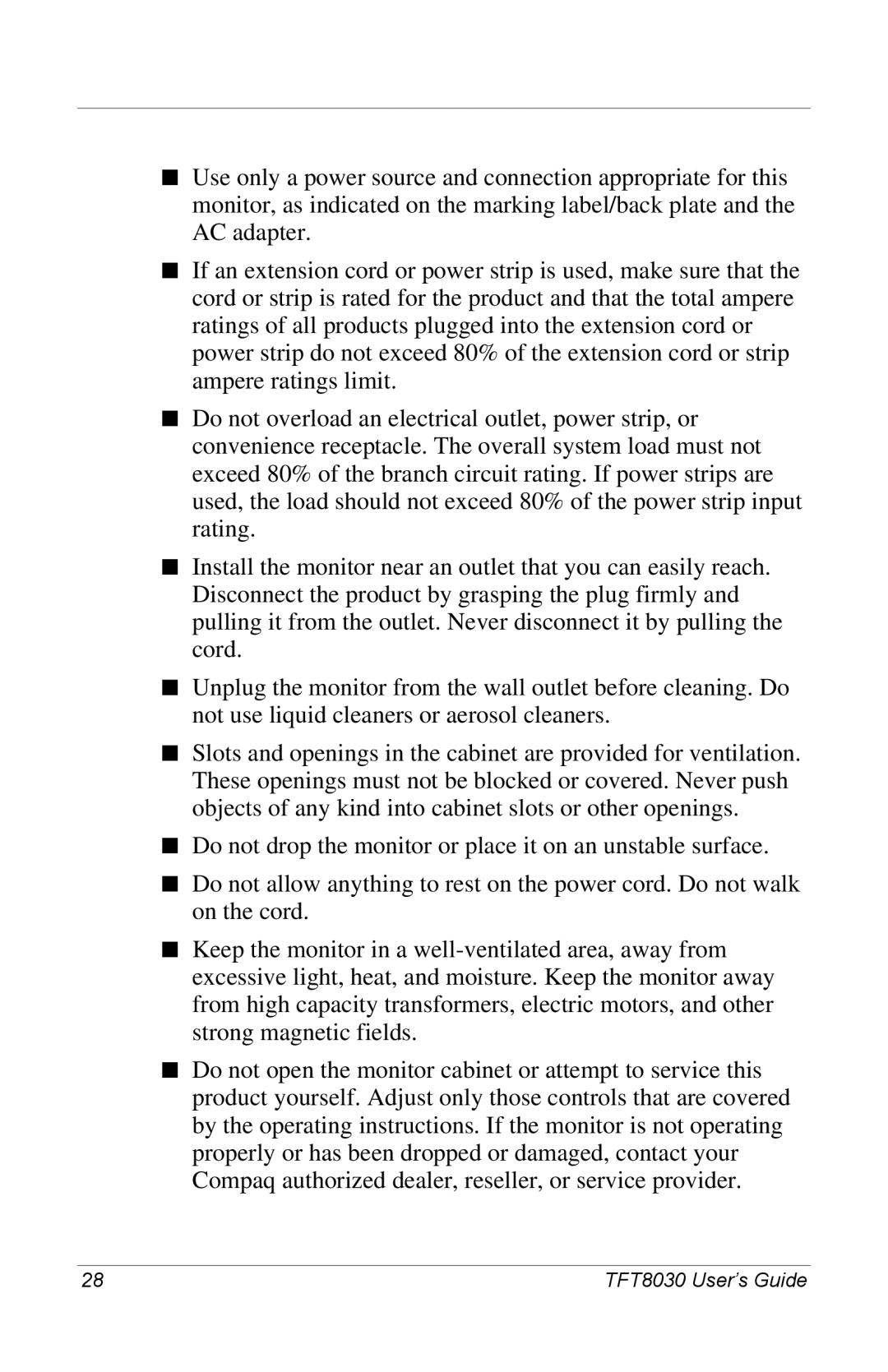 Compaq manual TFT8030 User’s Guide 