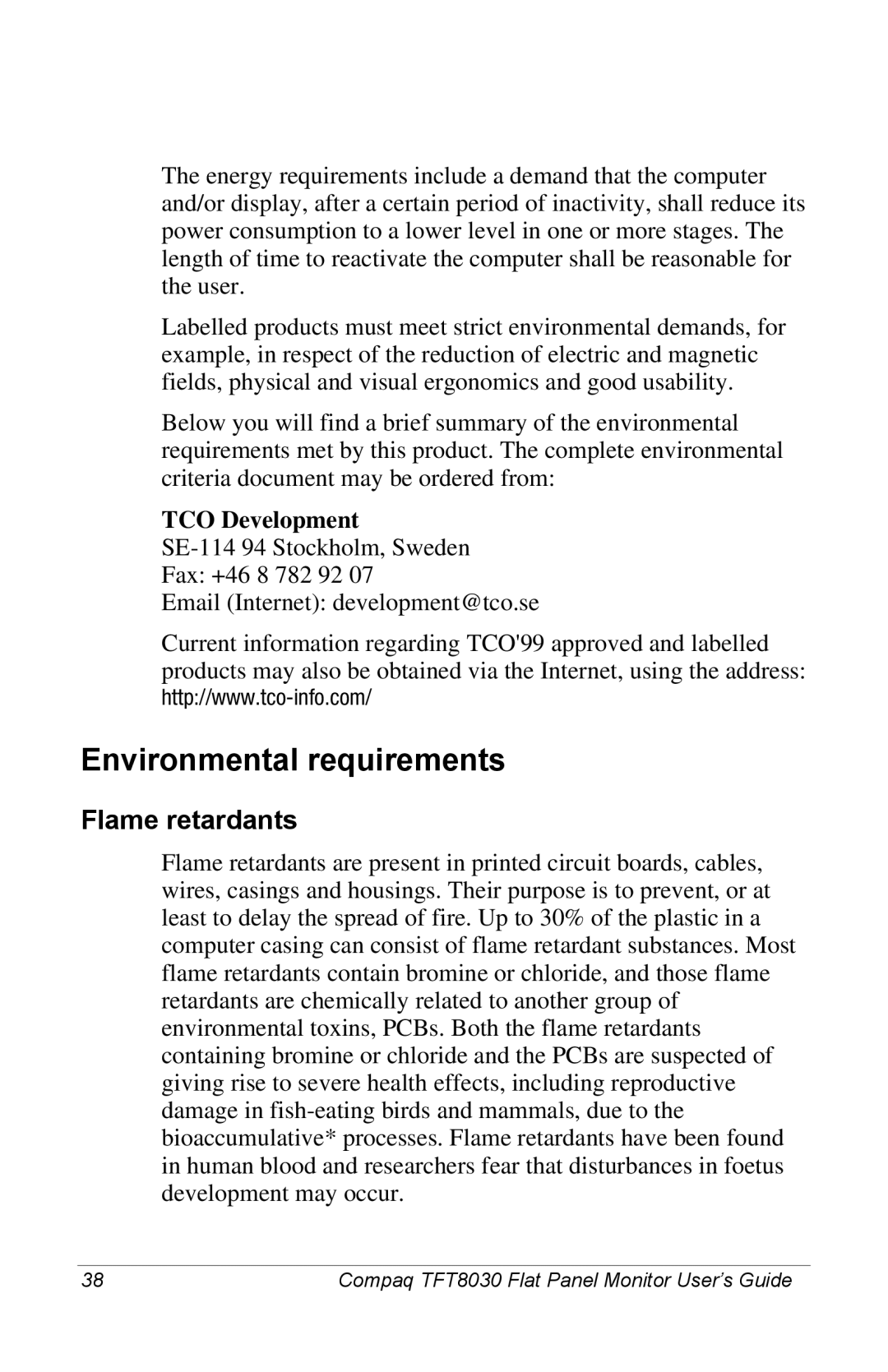 Compaq 8030 manual Environmental requirements, TCO Development 