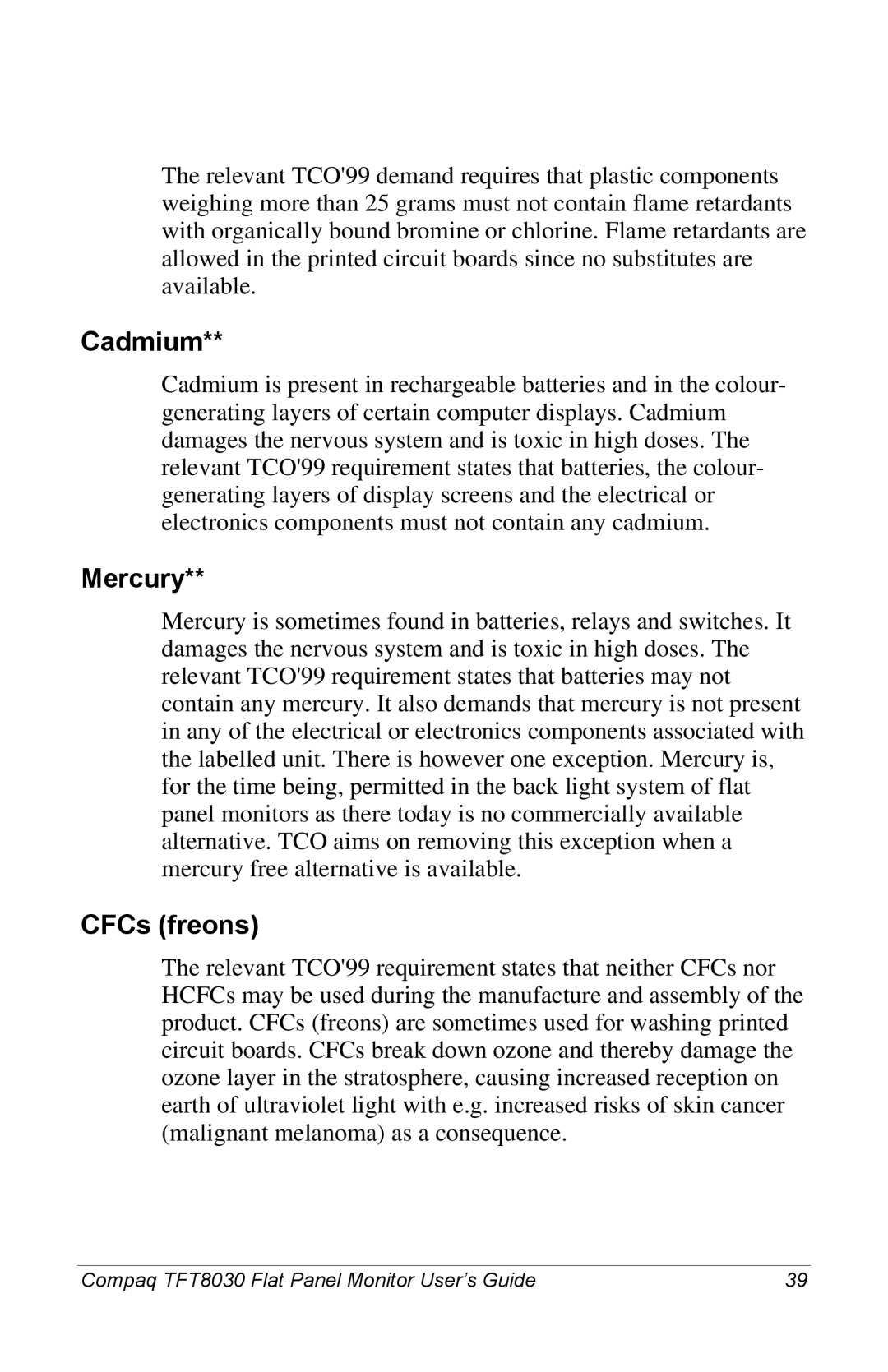 Compaq 8030 manual Cadmium 