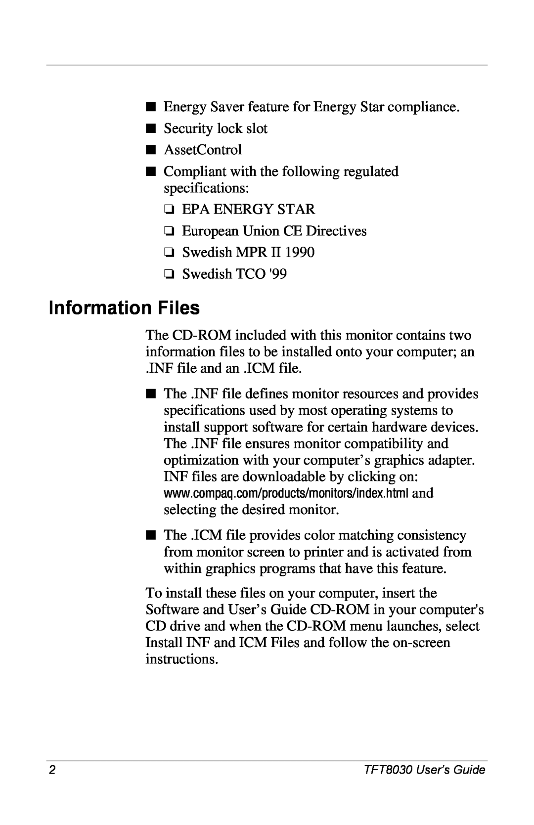 Compaq 8030 manual Information Files 
