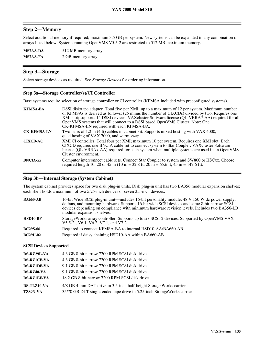 Compaq 810 dimensions Memory, Storage Controllers/CI Controller, Internal Storage System Cabinet 