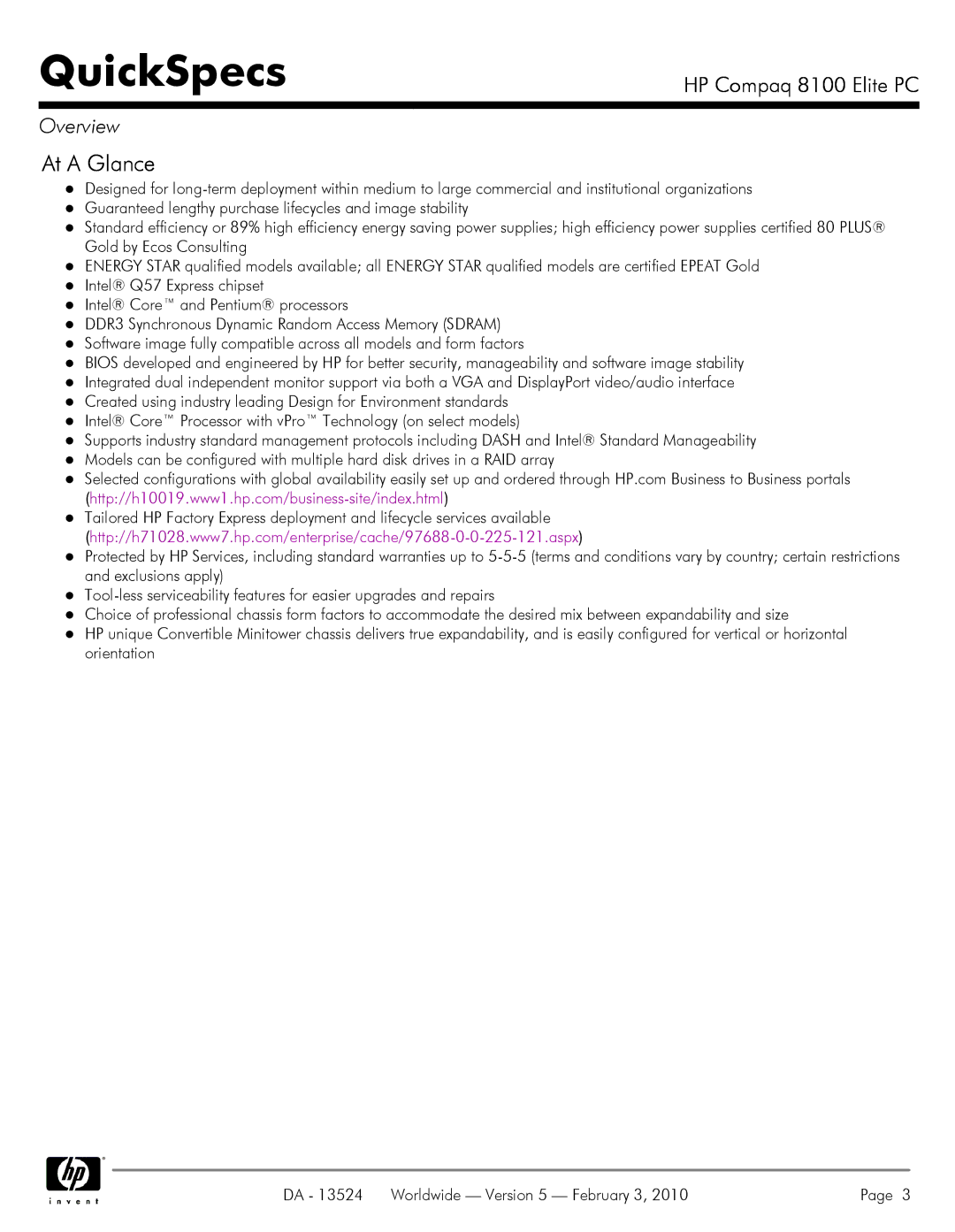 Compaq 8100 manual At a Glance 