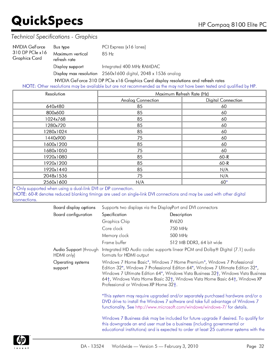 Compaq 8100 manual 2560x1600 digital, 2048 x 1536 analog, Professional or Windows XP Home 32 † 