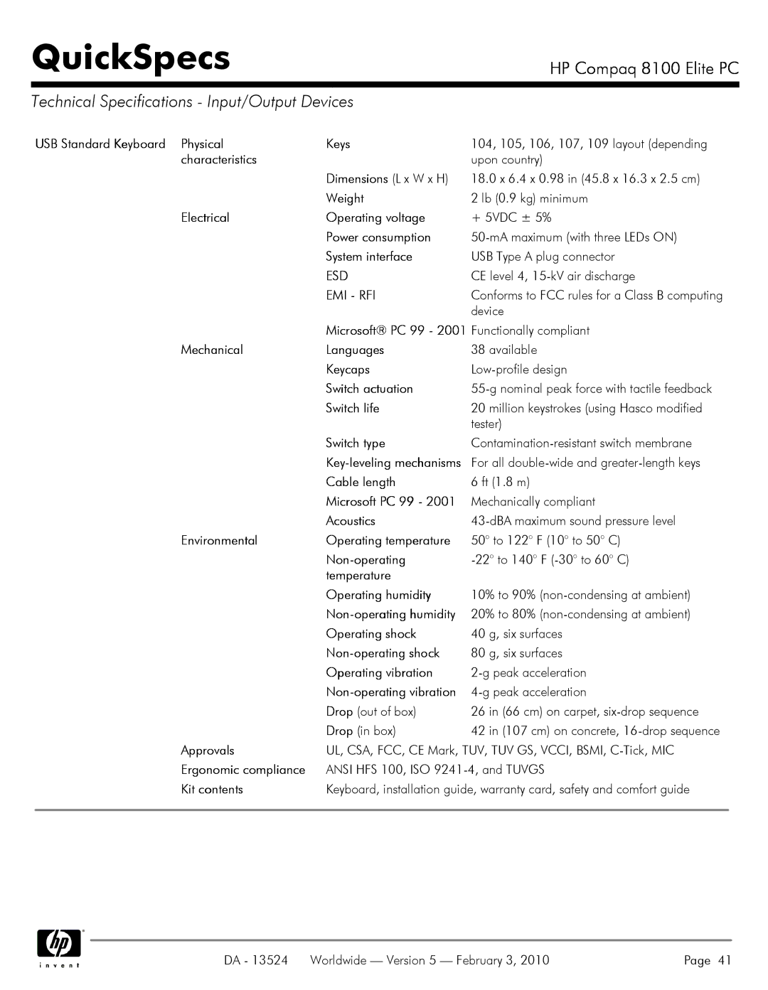 Compaq 8100 manual Technical Specifications Input/Output Devices 