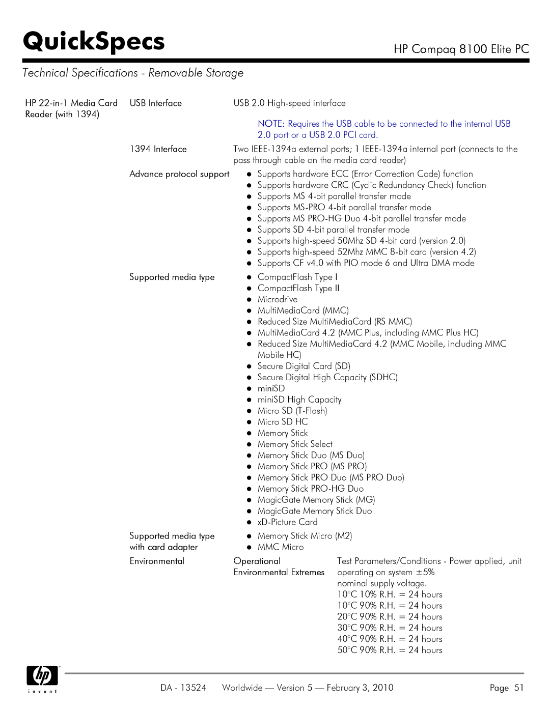 Compaq 8100 manual Technical Specifications Removable Storage 