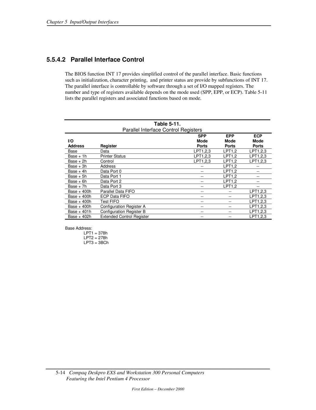 Compaq 850 manual Parallel Interface Control Registers, Address Register 