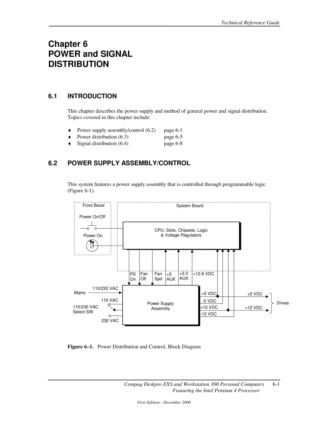 Compaq 850 manual Distribution, Power Supply ASSEMBLY/CONTROL, Aux 