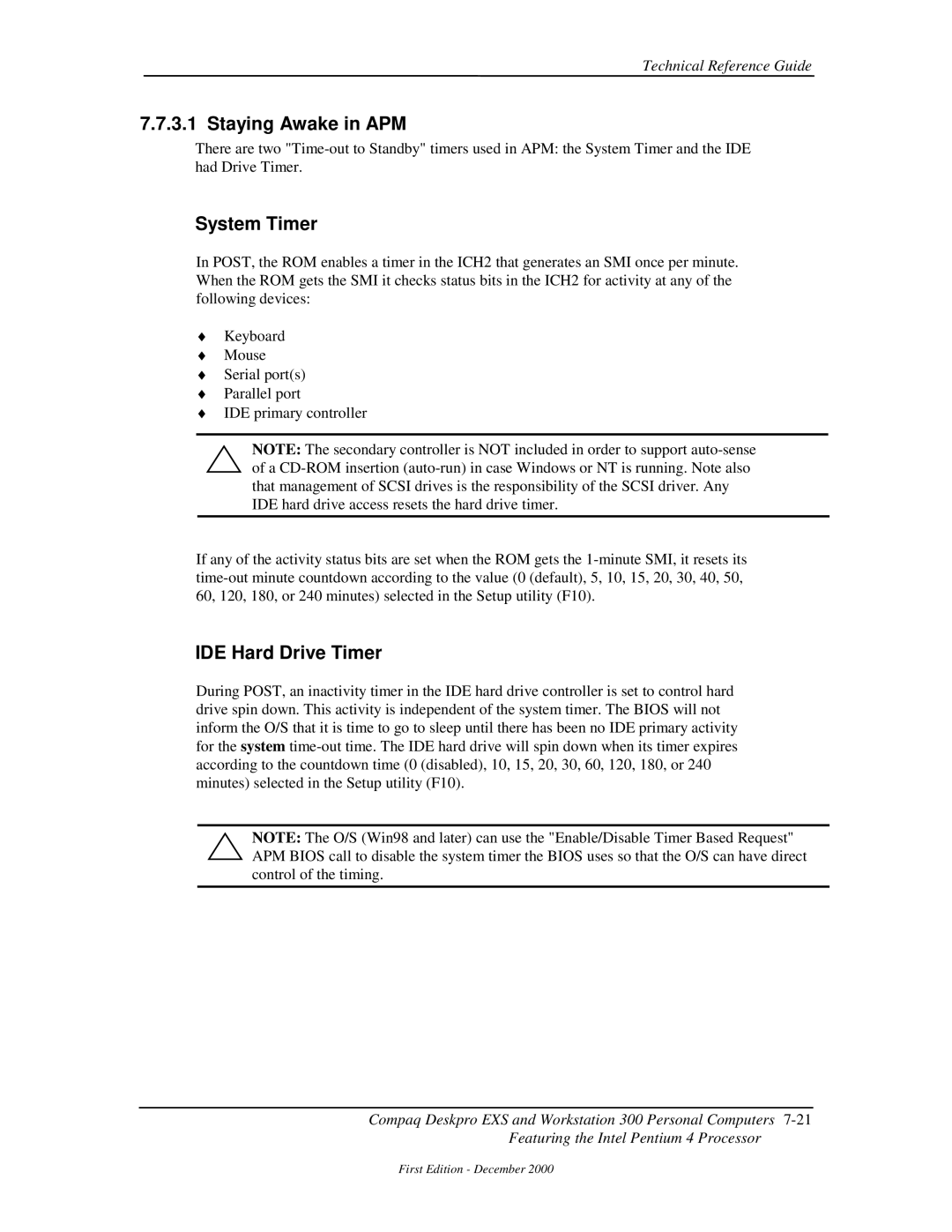 Compaq 850 manual Staying Awake in APM, System Timer 