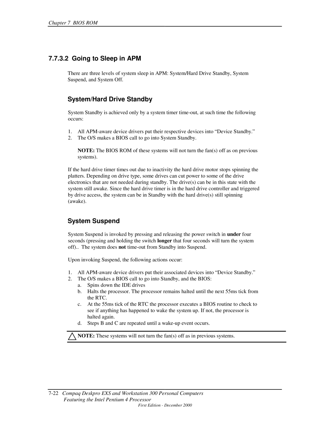 Compaq 850 manual Going to Sleep in APM, System/Hard Drive Standby, System Suspend 