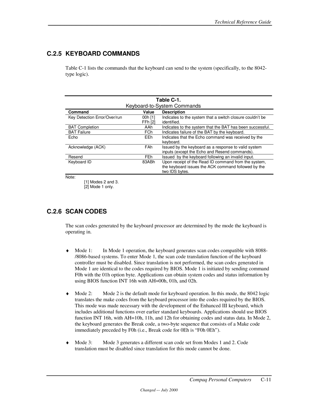 Compaq 850 manual Keyboard Commands, Scan Codes, Table C-1, Keyboard-to-System Commands 