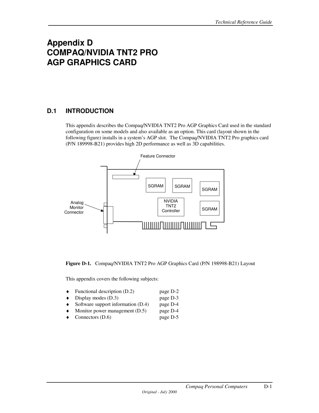 Compaq 850 manual COMPAQ/NVIDIA TNT2 PRO AGP Graphics Card, Sgram Nvidia TNT2 