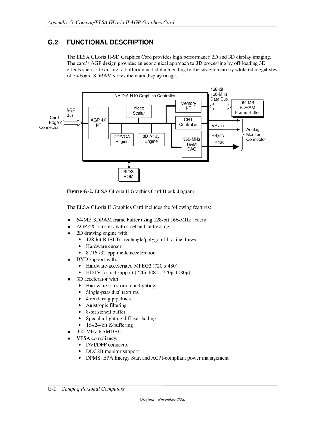 Compaq 850 manual Appendix G Compaq/ELSA GLoria II AGP Graphics Card 