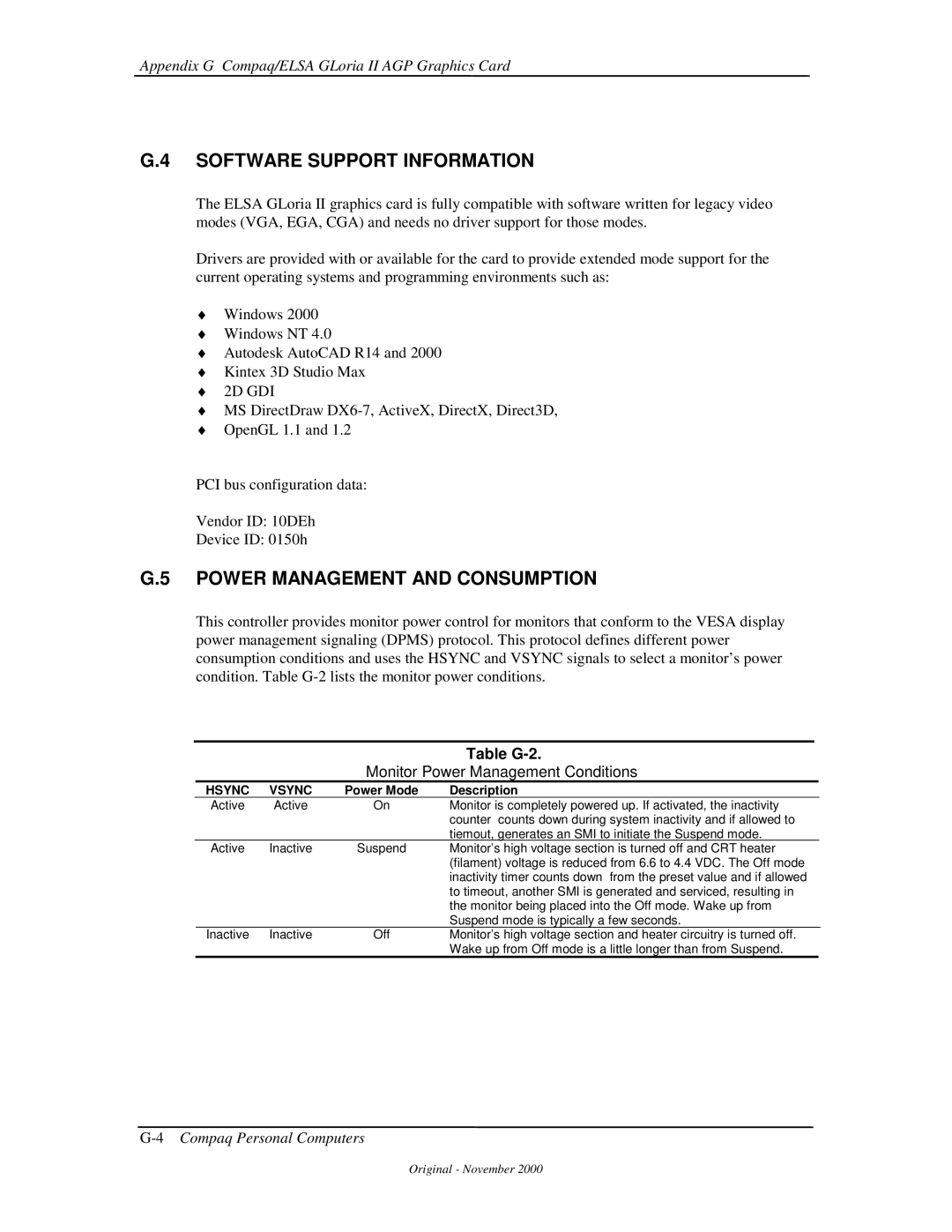 Compaq 850 manual Software Support Information, Table G-2 