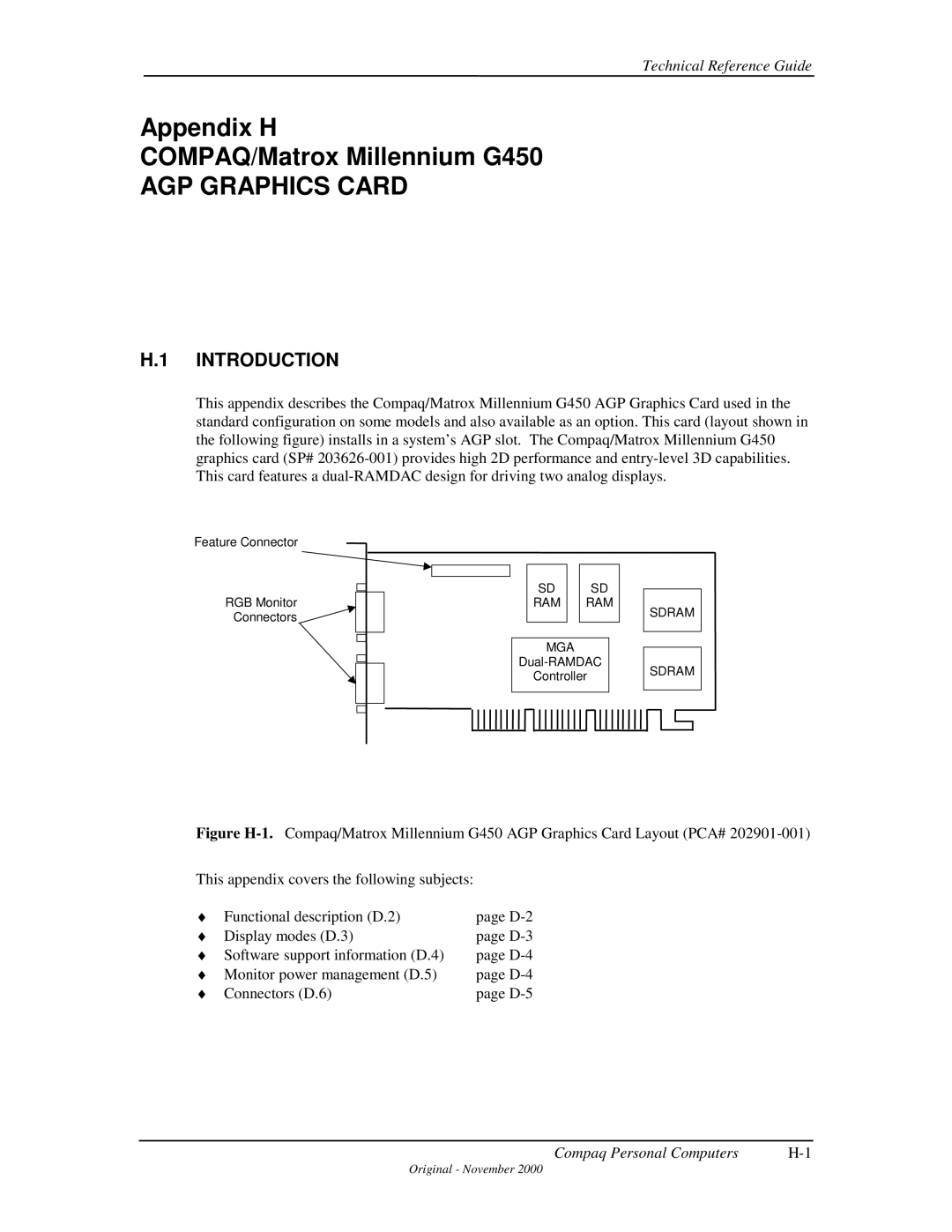 Compaq 850 manual Appendix G Compaq/Matrox Millennium G450 AGP Graphics Card, Ram Mga 