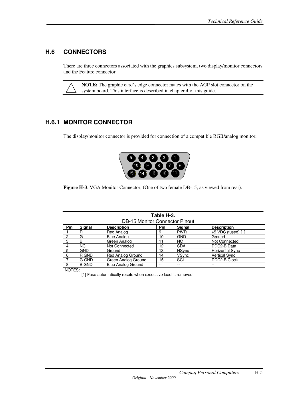 Compaq 850 manual Connectors, Table H-3 