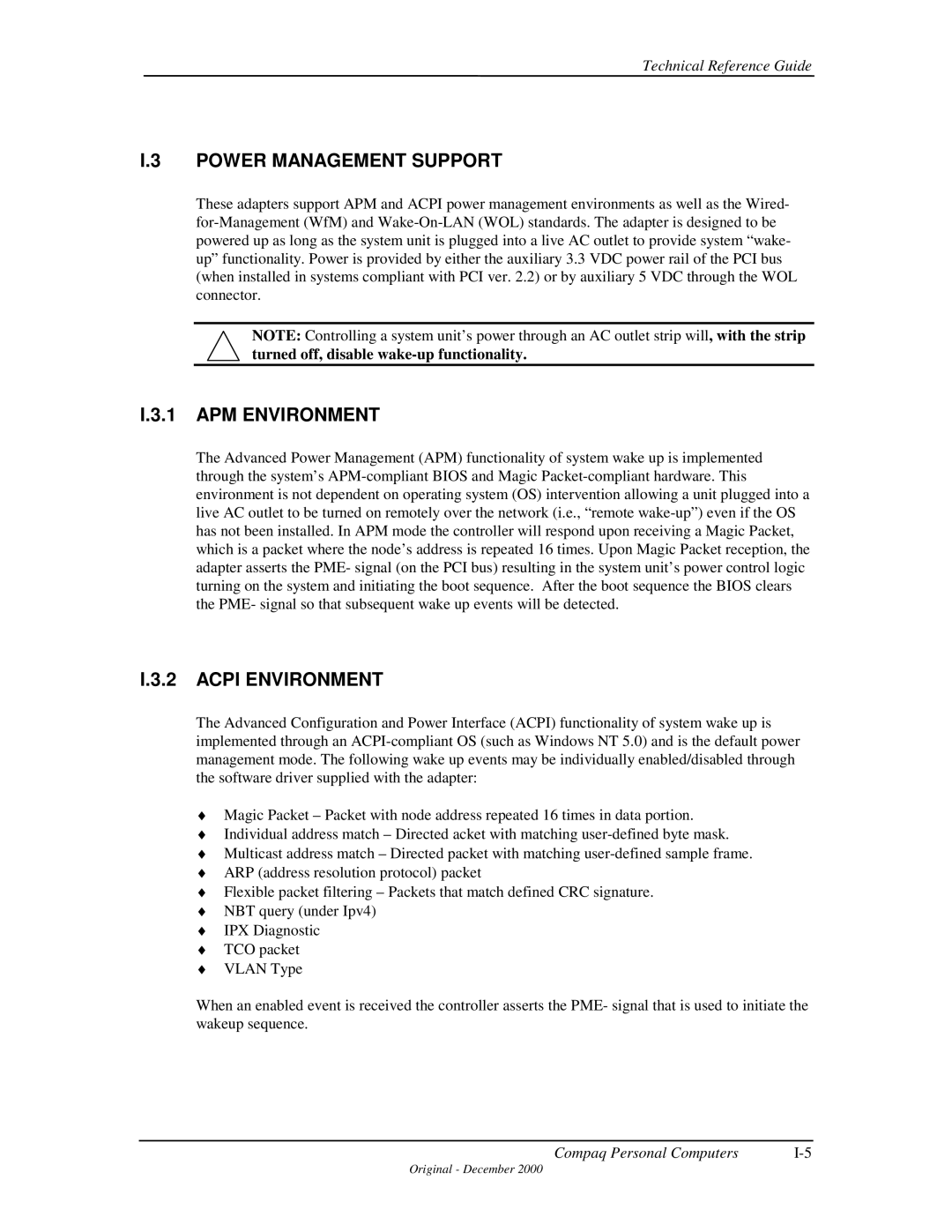 Compaq 850 manual Power Management Support, APM Environment 