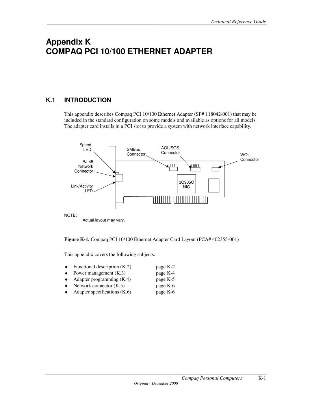 Compaq 850 manual Compaq PCI 10/100 Ethernet Adapter, Aol/Sos Led 