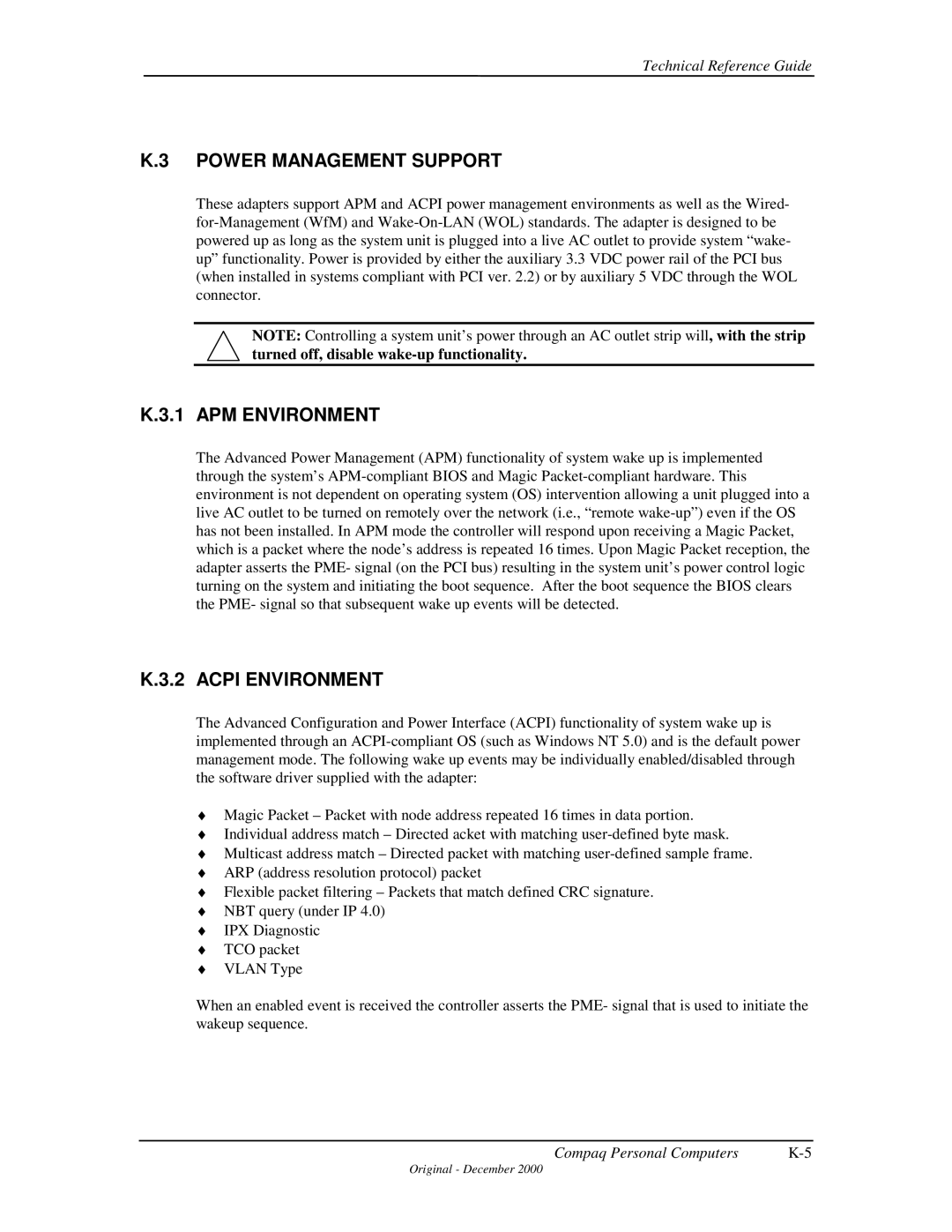 Compaq 850 manual Power Management Support 