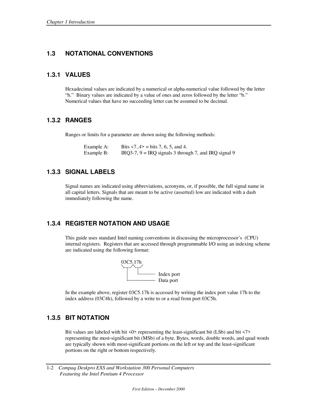 Compaq 850 manual Notational Conventions, Signal Labels, Register Notation and Usage, BIT Notation 