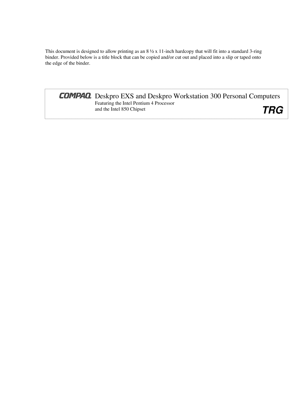 Compaq 850 manual Trg 