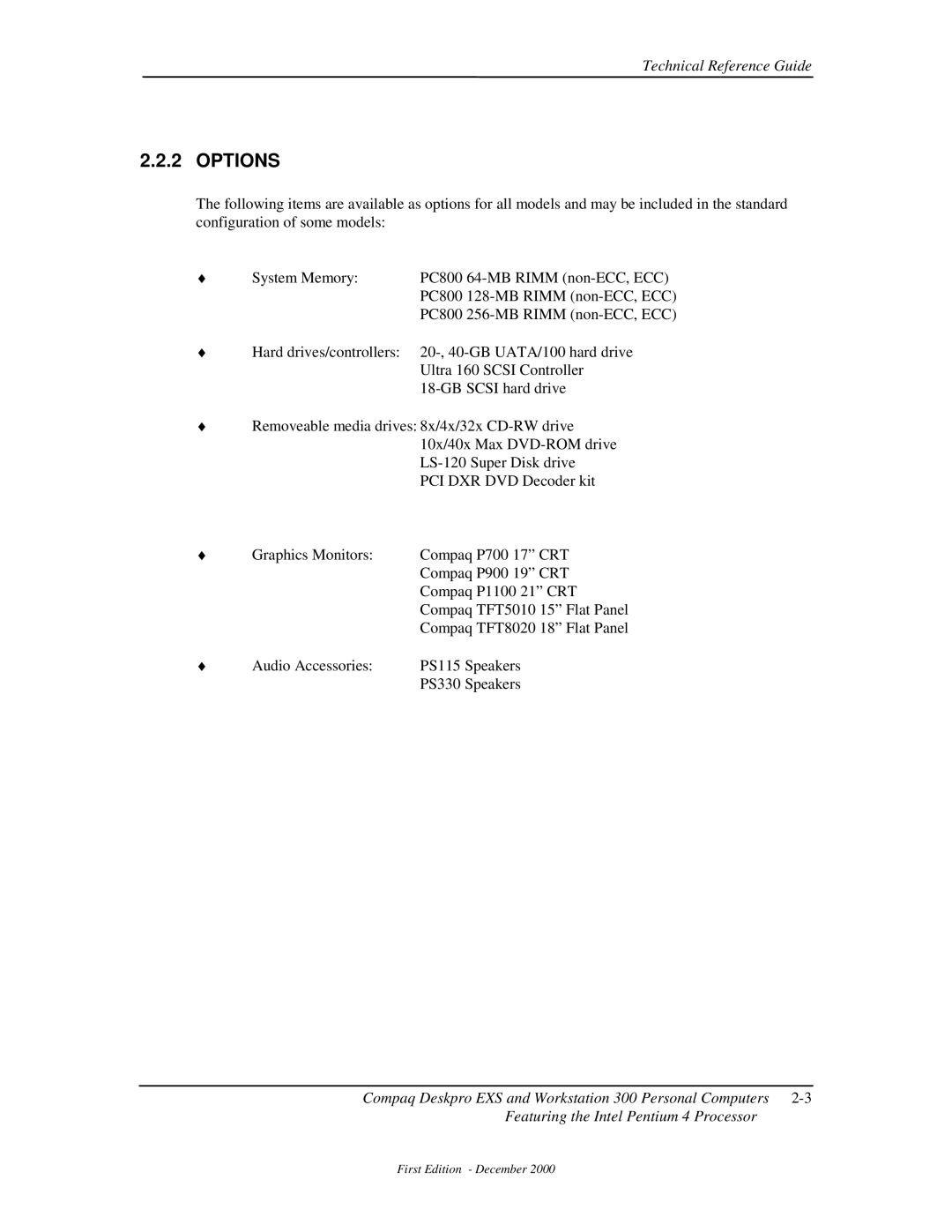 Compaq 850 manual Options 