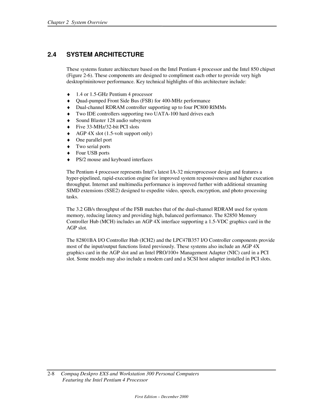 Compaq 850 manual System Architecture 