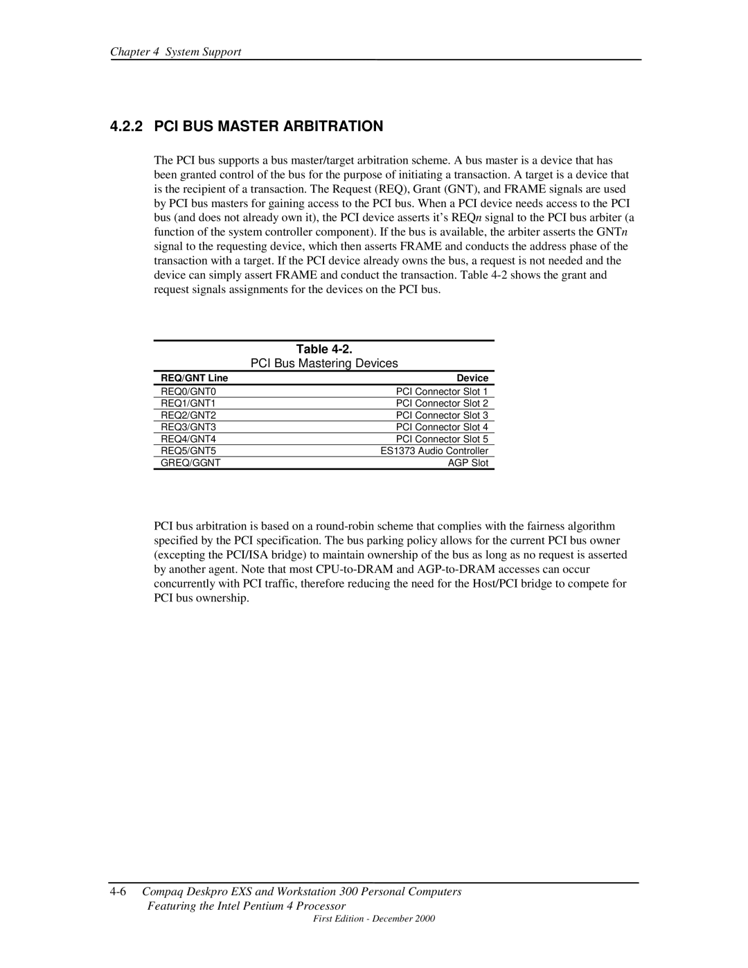 Compaq 850 manual PCI BUS Master Arbitration, PCI Bus Mastering Devices, REQ/GNT Line Device 