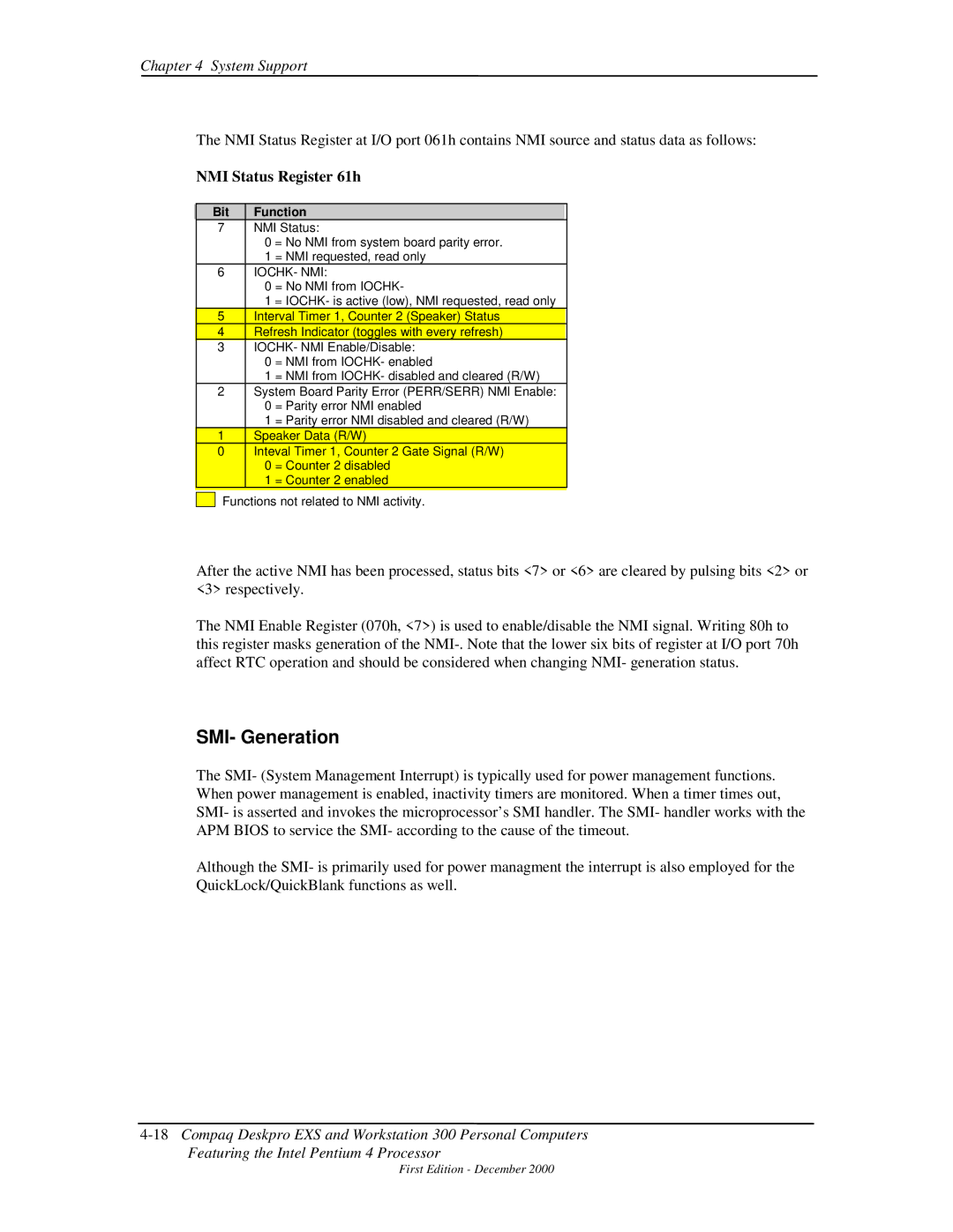 Compaq 850 manual SMI- Generation, Iochk- Nmi 