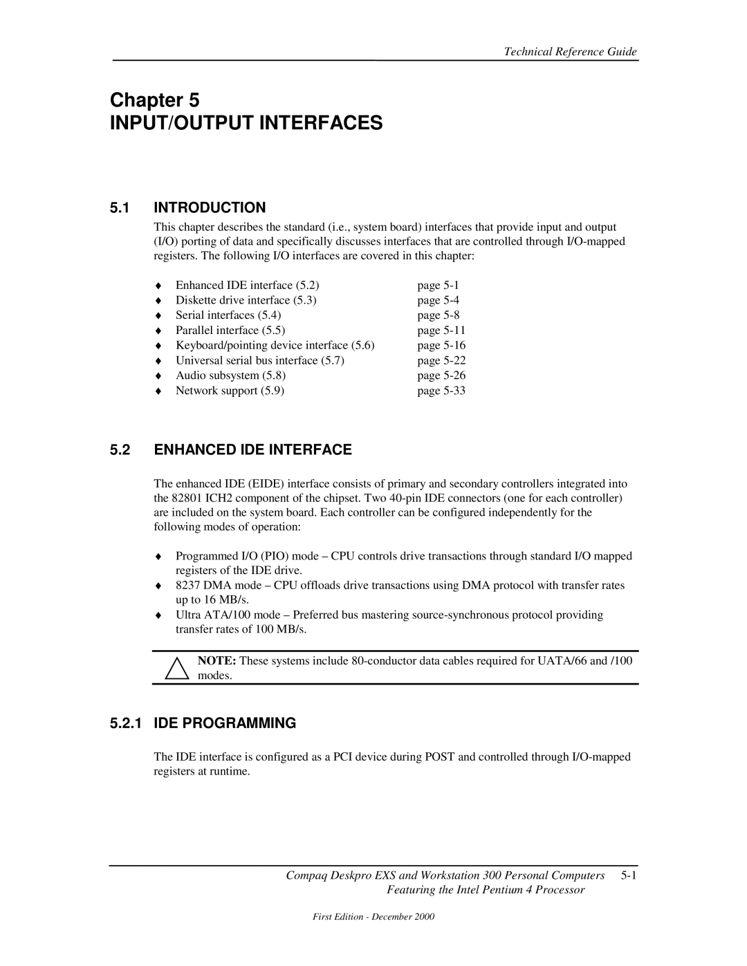 Compaq 850 manual INPUT/OUTPUT Interfaces, Enhanced IDE Interface, IDE Programming 