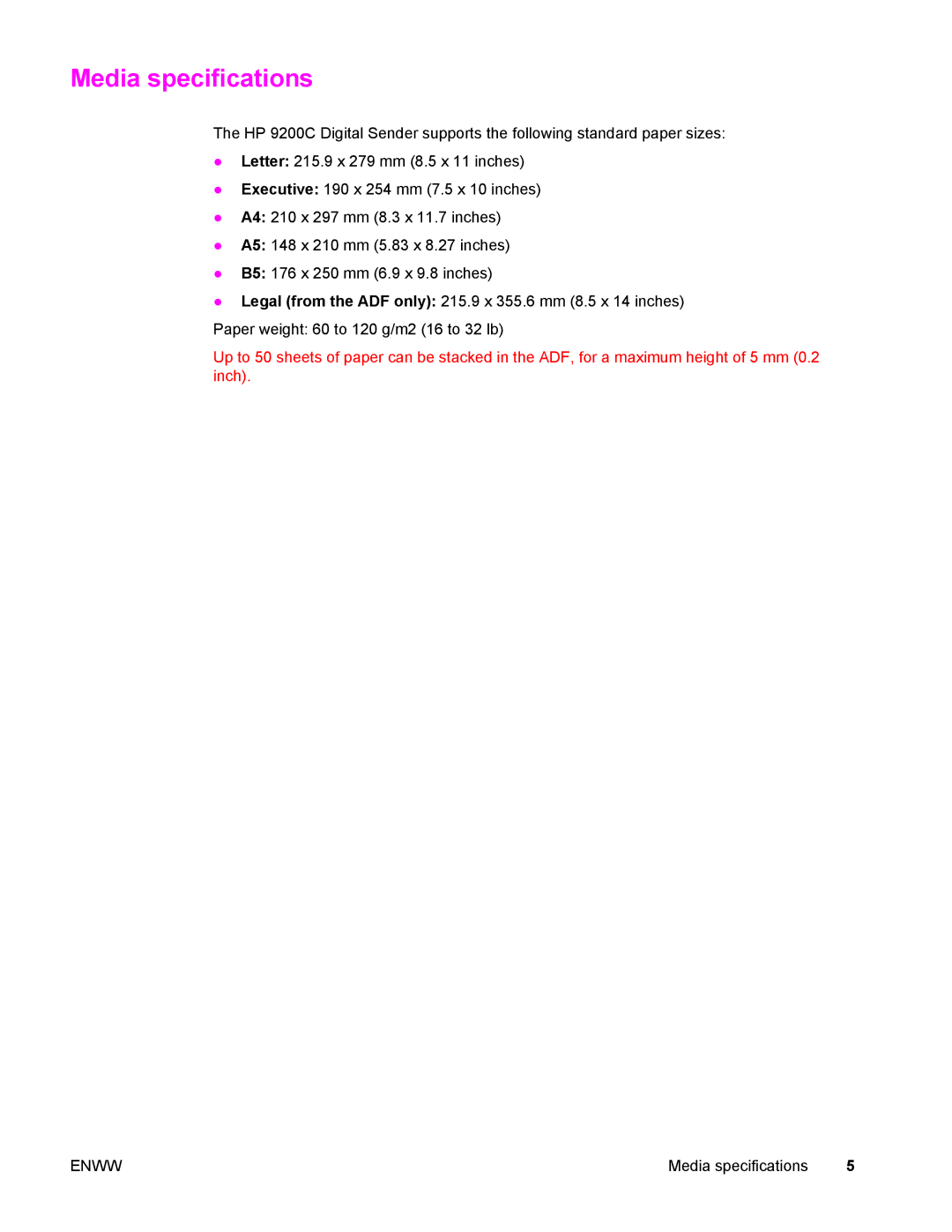 Compaq 9200c manual Media specifications 