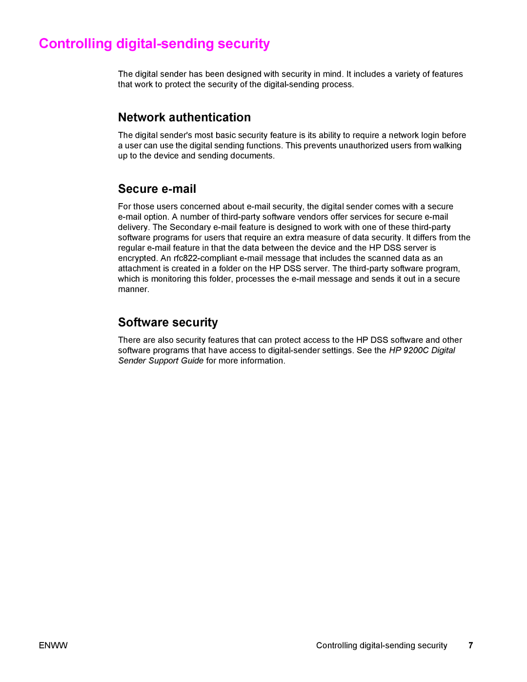 Compaq 9200c manual Controlling digital-sending security, Network authentication, Secure e-mail, Software security 