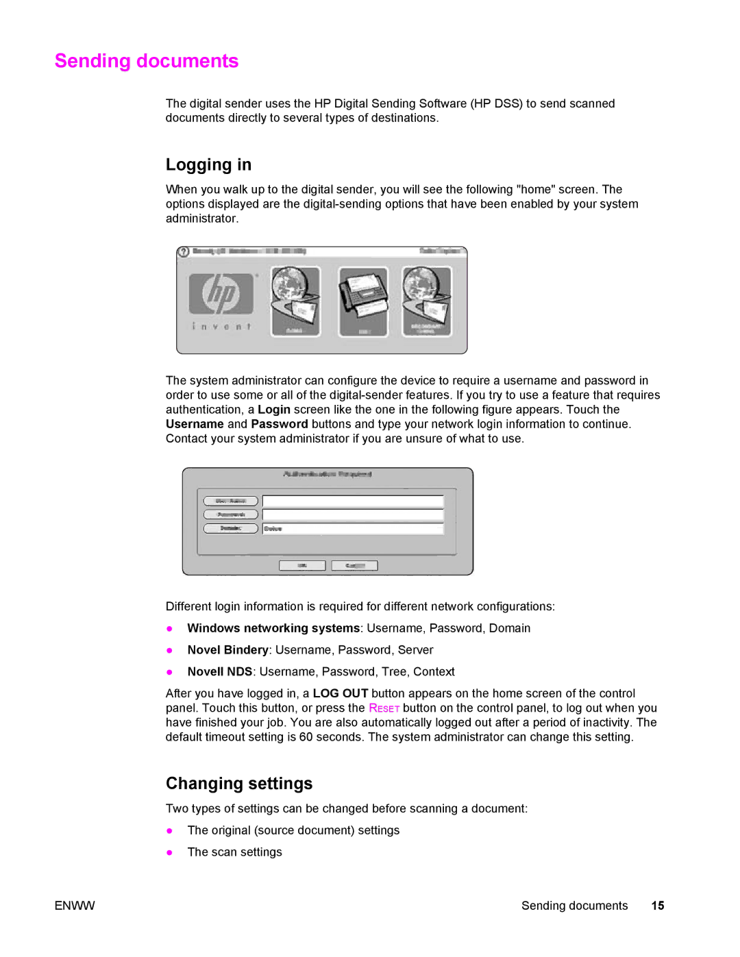 Compaq 9200c manual Sending documents, Logging, Changing settings 