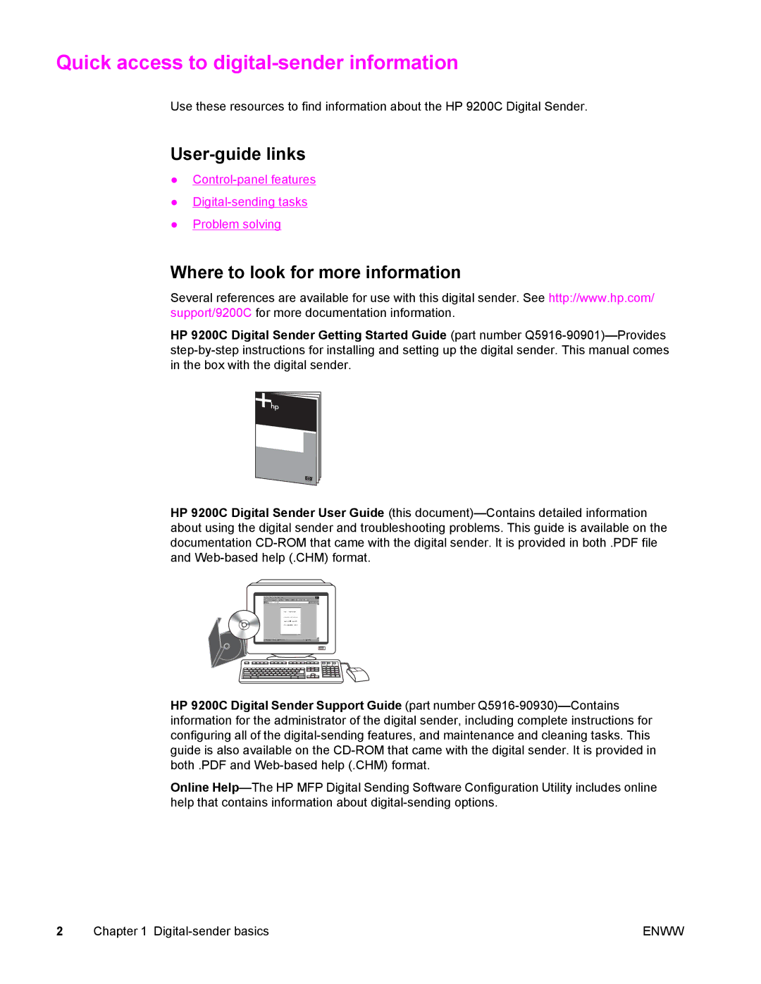 Compaq 9200c manual Quick access to digital-sender information, User-guide links, Where to look for more information 